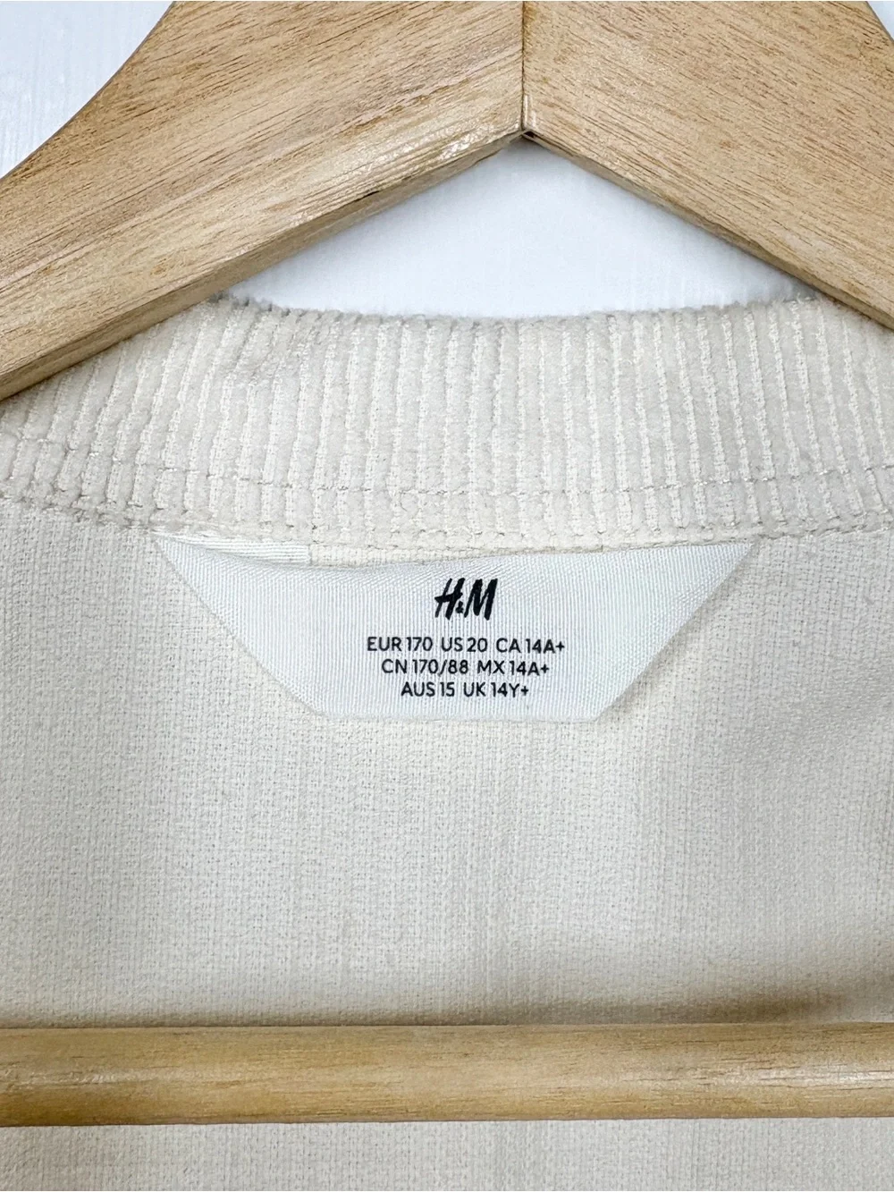 H&M Youth Boys Ivory Corduroy Jacket Size 20 Full Zip Collared